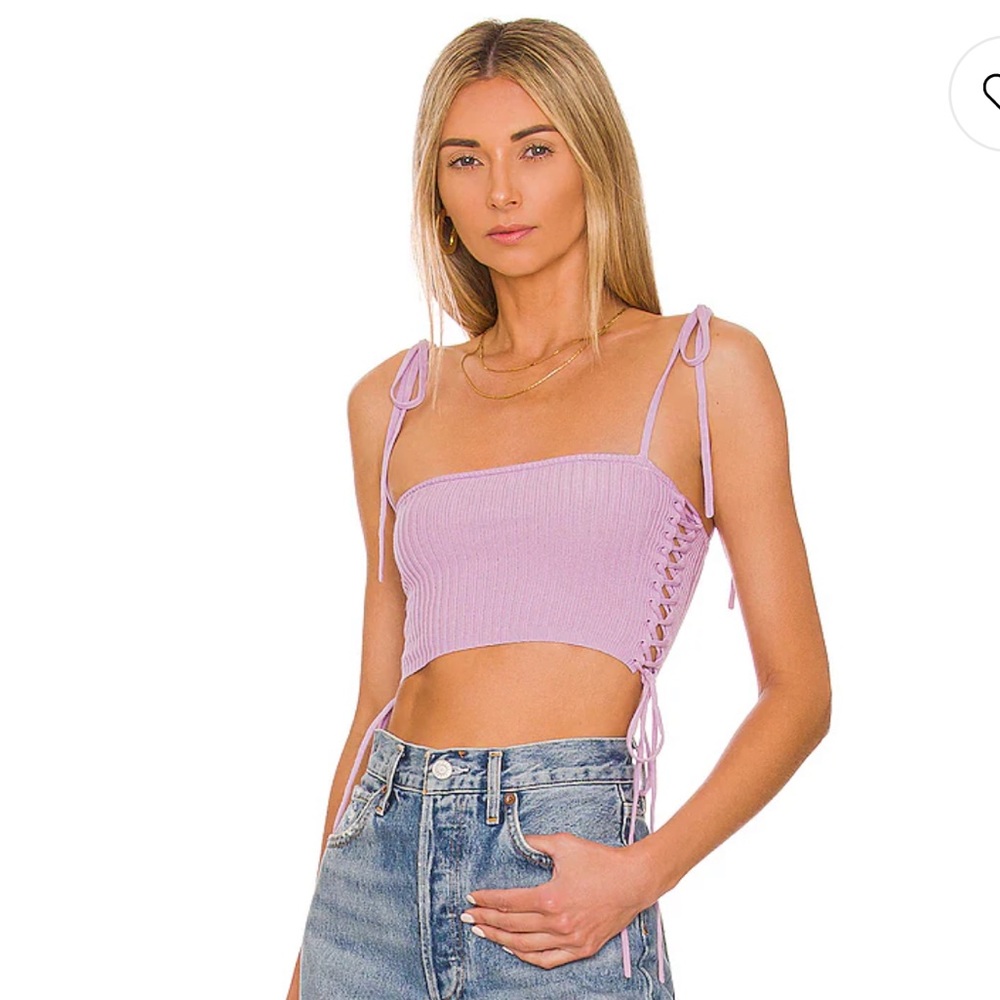 Camila Coelho Lilac Ribbed Tie-Shoulder Crop Top